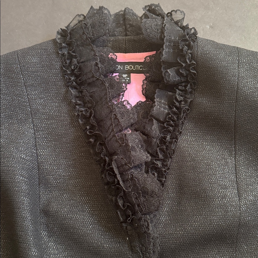 Black Silver Tweed & Lace Skirt Suit 8P - Picture 10 of 17